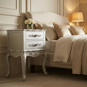 French Style Carved Wooden Nightstand, Vintage 2 Drawer <strong>Bedside</strong> <strong>Table</strong> with Curved Legs - Product Image 2