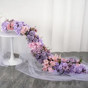 耶多多紫色婚庆装饰花卉过道人造绢花排桌跑拱形花