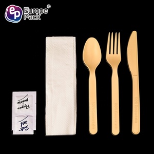 Ensemble de couverts multicolores réutilisables Cuillères en plastique PLA Fourchettes <span class=keywords><strong>et</strong></span> couteaux Ensemble de couverts avec serviette - Product Image 5