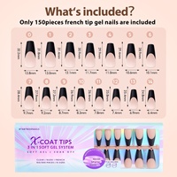 XCOATTIPS Faux Ongles Réutilisables Longs Forme Cercueil Ballerine X-Coat, Vente en Gros, French Manucure Noire, Ongles en Gel Souple à Presser