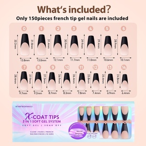 XCOATTIPS Faux Ongles Réutilisables Longs Forme Cercueil Ballerine X-Coat, Vente en Gros, French Manucure Noire, Ongles en Gel Souple à Presser - Product Image 6
