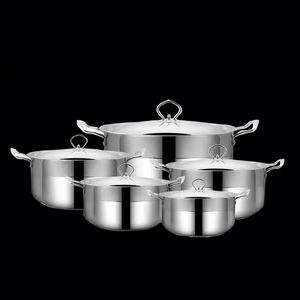 Modern 5pc <b>Nonstick</b> Stainless Steel Cookware Set with Glass Lids Gas & Induction Ready <b>Pot</b> Holder Included Eco-Friendly - Product Image 1