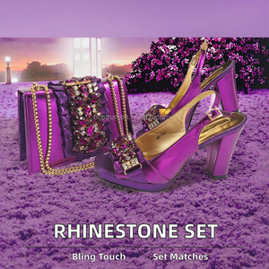 Ensemble de sacs de soirée africains en strass et chaussures assorties pour femmes, avec talons compensés, sacs à main et escarpins, semelle extérieure en liège et fermeture à bouton, pour les fêtes au Nigeria - Product Image 2