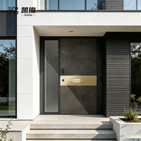 Porte d'entrée de sécurité double en alliage d'aluminium de luxe avec double vitrage trempé et fer forgé