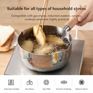 Utensilios de Cocina Japoneses, Sartén Antiadherente de Acero Inoxidable 304, Tapa con Mango de Madera Permanente, Apta <span class=keywords><strong>para</strong></span> Horno/Microondas, Resistente al Calor - Product Image 3