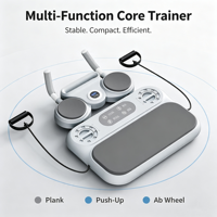Alat Latihan Otot Perut Otomatis Rebound Ab Roller dengan Resistance Band, Pilates Workout, Timer Digital, Papan Pilates Multifungsi untuk Gym