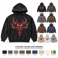 Sweat-shirt à capuche oversize unisexe en coton épais avec motif tête de mort délavé à l'acide, style streetwear