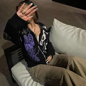 Axit rửa Thiết kế đầy đủ dây kéo HOODIE Chất lượng biểu tượng tùy chỉnh 3D OEM ODM DTG hoodie Rhinestone thiết kế đầy đủ Zip Up hoodie Puff in - Product Image 4