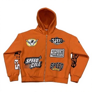 <b>Men's</b> <b>Orange</b> Hooded Zip-Up <b>Sweatshirt</b> Fleece Streetwear 100% Cotton Breathable Winter Casual Wear - Product Image 5