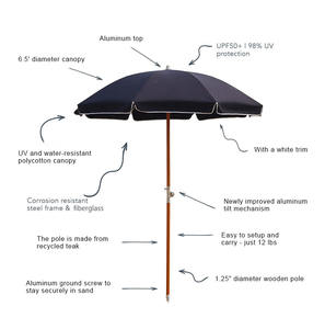 Sombrilla <span class=keywords><strong>de</strong></span> Playa <span class=keywords><strong>de</strong></span> Lujo Personalizada, Portátil, Color Azul Marino, con Toldo <span class=keywords><strong>de</strong></span> Polialgodón, Mecanismo <span class=keywords><strong>de</strong></span> Inclinación <span class=keywords><strong>de</strong></span> Aluminio, con Detalles en Blanco - Product Image 2