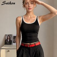 Camisole sans couture avec soutien-gorge intégré pour femme, débardeur côtelé sexy à coupe ajustée avec passepoil contrastant, crop top respirant avec soutien-gorge intégré