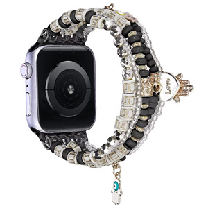 Pulsera de cuentas hecha a mano para <span class=keywords><strong>Apple</strong></span> <span class=keywords><strong>Watch</strong></span>, correa de 49mm, 46mm, 45mm, 44mm, 42mm, 41mm, <span class=keywords><strong>40mm</strong></span>, 38mm, correa de joyería de cristal y perlas para mujer - Product Image 4
