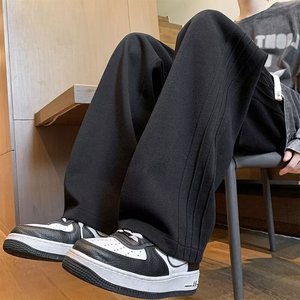 <span class=keywords><strong>Pantalon</strong></span> de sport large pour <span class=keywords><strong>homme</strong></span>, style rétro, décontracté, coupe droite, <span class=keywords><strong>plissé</strong></span>, rayé, avec devant plat, teint uni, idéal pour l'hiver - Product Image 3