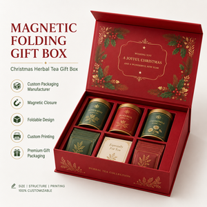 Scatola Pieghevole in Cartone Rigido con Chiusura Magnetica, Texture Carta Kraft Naturale, <span class=keywords><strong>Confezione</strong></span> <span class=keywords><strong>Regalo</strong></span> Premium per Tè alle Erbe Natalizio - Product Image 1