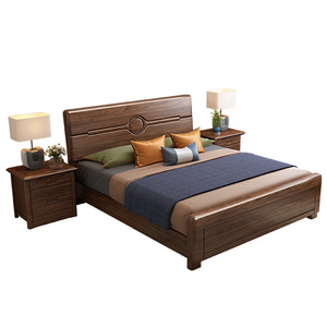 Solid Wood <b>Double</b> <b>Bed</b> 1.8m Golden Walnut Modern Minimalist Storage <b>Box</b> Frame Bedroom Furniture - Product Image 3