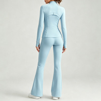 Ensemble de veste pour femme, veste à fermeture éclair intégrale avec col montant et trous pour les pouces, leggings évasés, ensembles de vêtements de sport grande taille pour femmes