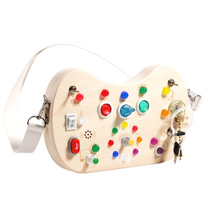 बच्चों के शैक्षिक नेतृत्व वाले इलेक्ट्रॉनिक ध्वनि प्रकाश व्यस्त बोर्ड अनलॉक स्विच लैंप टिकर दरवाजे की घंटी खिलौना पोर्टेबल बैग लकड़ी 4-6 - Product Image 6