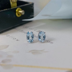 Boucles <span class=keywords><strong>d</strong></span>'oreilles clous ovales en argent sterling S925 avec zircon cubique bleu ciel, petites boucles <span class=keywords><strong>d</strong></span>'oreilles minimalistes couleur <span class=keywords><strong>aigue</strong></span>-<span class=keywords><strong>marine</strong></span> CZ pour femmes - Product Image 3