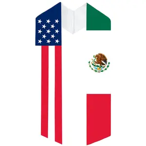 Wholesale Custom Sublimation Available Variety Colors Mexican America Graduation Flag Satin Sash Dress Ribbons