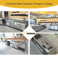 SIMEINO XMN Bar-1800 Custom 1.8m Hitam Stainless Steel Multi-Stasiun Meja Bar Bawah Counter Pulau Tengah untuk Layanan Koktail/Minuman