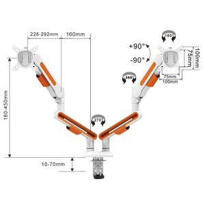 Xoay có thể điều chỉnh màn hình VESA trắng 2 cánh tay 34 inch Bàn Chủ kép gắn màn hình cánh tay - Product Image 5
