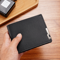 Dompet pendek sisi besi pria, kantung kartu tren Multi kartu Horizontal tahan air, tipe penutup terbuka versi Korea