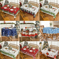 Nappe de Noël Horaldaily en polyester tissé imperméable 52x70 pouces, motif bonhomme de neige et sapins de Noël, rouge, lavable, personnalisable