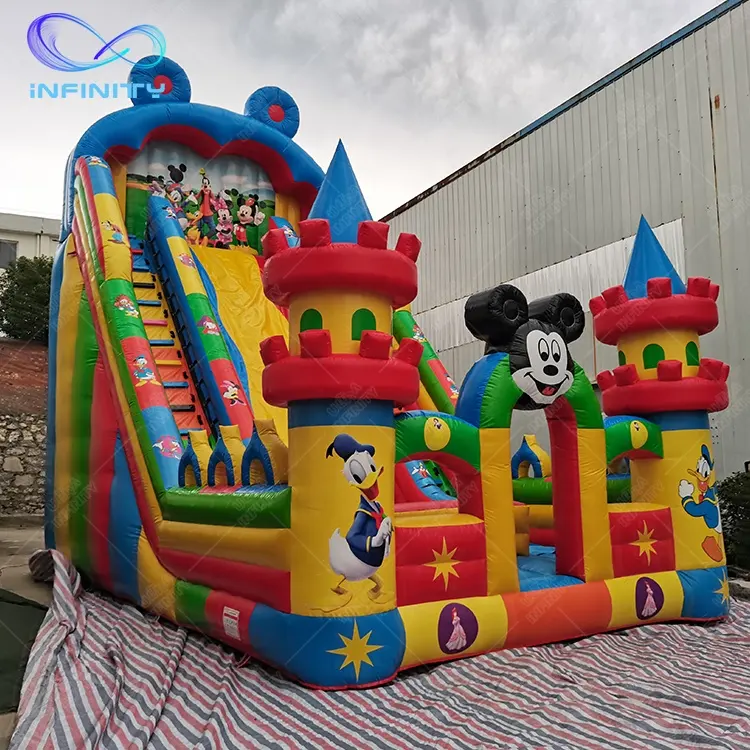 Cartoon giant inflatable slide kids inflatable bouncy castle house slide commercial inflatable funcity castle slide for adults