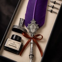 Ensemble de stylo plume de luxe Vintage saupoudrage or plume stylo étudiant calligraphie écriture stylo Dip cadeau d'anniversaire 5 plume plume