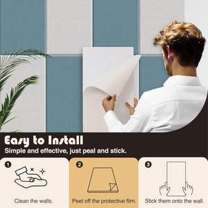 ROYDAAモダン4ピース自己接着防音生地音響パネル24x12壁パネルスレートネイビーチョークホワイトホームオフィス用 - Product Image 3