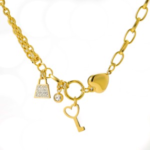 Stainless Steel 18K Gold Plated Combination Chain Zircon <b>Bracelet</b>-Heart Lock Key Pendant Design Versatile Stylish Party Jewelry - Product Image 4