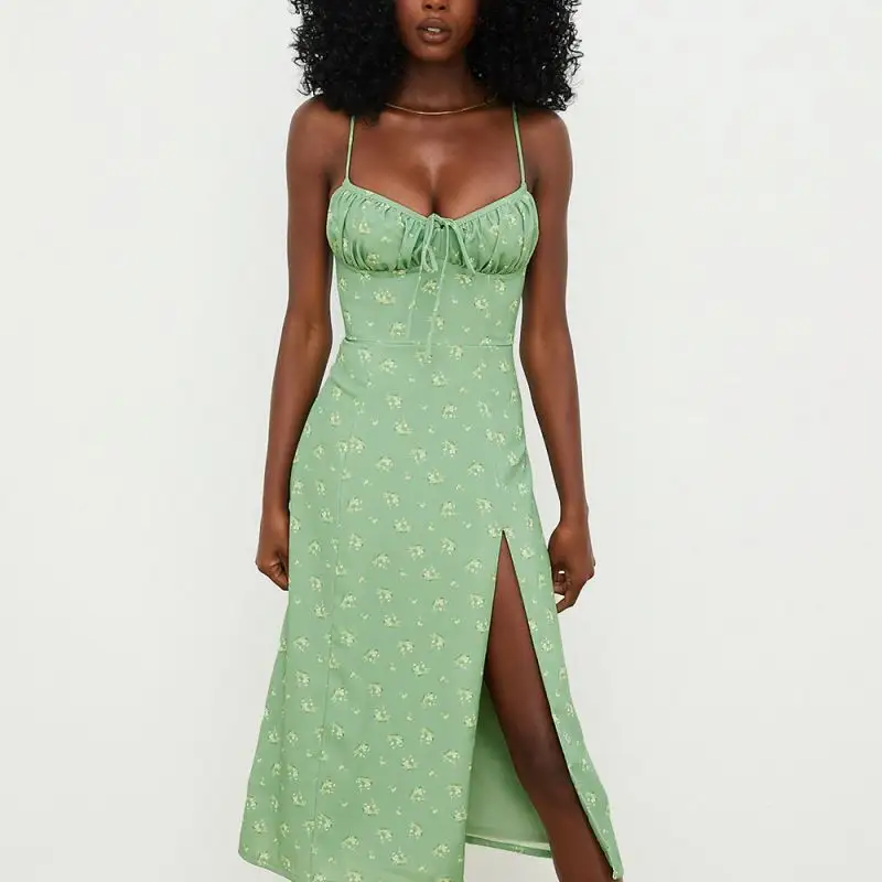 Jersan High Quality Summer 2022 Extra Long Cotton Ladies Elegant Boho Sundress G-high Sling Xs-3xl Floral Dress