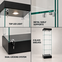 Vitrine en verre verrouillable avec éclairage LED, 4 étagères, pour la présentation de parfums, bijoux, montres et objets de collection