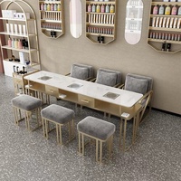 Meubles de magasin de salon au design simple, ensemble de table à double ongles longs modernes, table de manucure à cadre doré pour salon de manucure