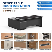 Bureau de direction de luxe en gros, table moderne pour PDG, grand bureau informatique en bois avec armoire de rangement latérale