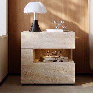 Mesita <span class=keywords><strong>de</strong></span> Noche <span class=keywords><strong>de</strong></span> Diseño Italiano Moderno en Color Albaricoque, con <span class=keywords><strong>Luz</strong></span> LED y Almacenamiento, Muebles <span class=keywords><strong>de</strong></span> Dormitorio - Product Image 5