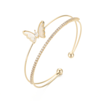Bracelet léger et mignon à double couche, motif Fritillaria, zircon, papillon, bijou diagonal pour femme, Fête des Mères, étanche, doré