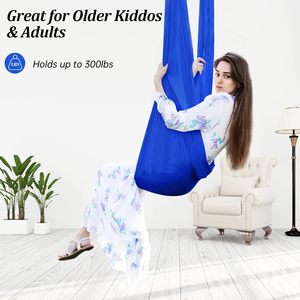 Aokitec Balançoire sensorielle pour enfants autistes, TDAH, <span class=keywords><strong>Asperger</strong></span> - Balançoire aérienne réglable pour intérieur, capacité de 300 lb, matériau en polyamide (bleu) - Product Image 4