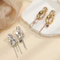 Boucles d'oreilles tendance pour femme, géométriques, exagérées, avec strass, chaîne à griffes et pampilles, de haute qualité