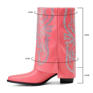 Botines de tacón alto con plataforma y punta puntiaguda de diamantes de imitación coloridos para mujer, estilo vaquero occidental - Product Image 4
