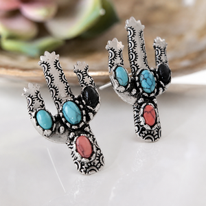 Orecchini creativi a forma di cactus colorati, gioielli retrò da donna per tutti i giorni, idee regalo - Product Image 6