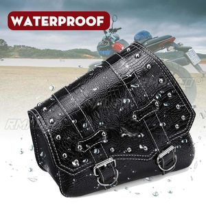 Sacs de selle de moto, pochette de rangement pour bagages, sacoches étanches, style cuir de crocodile noir, universel, Cafe Racer personnalisé - Product Image 3