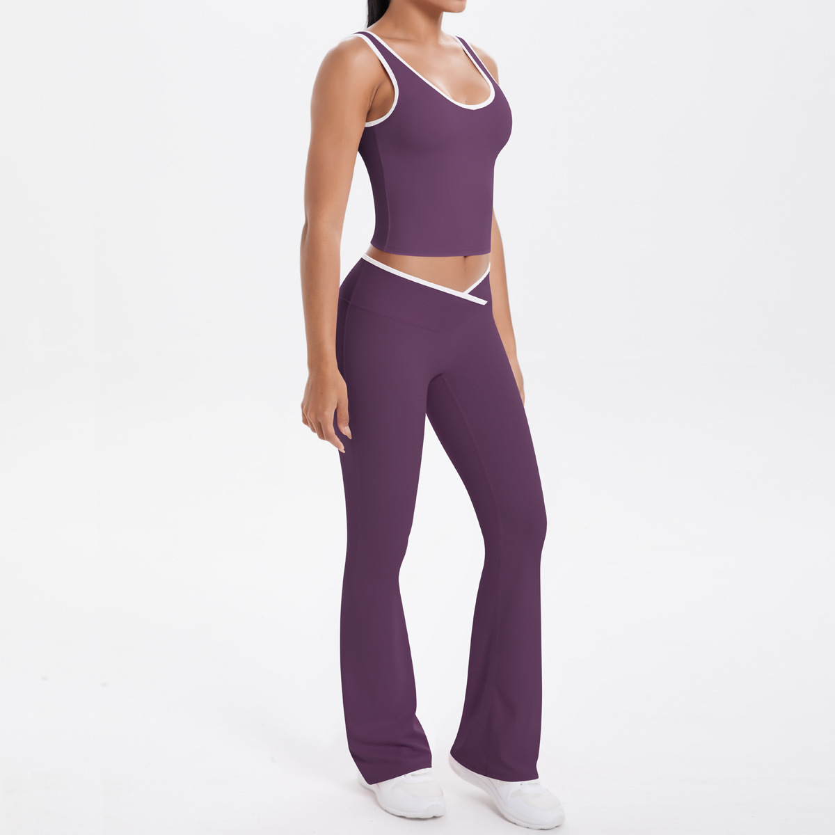 Cross-Border Seamless Lightweight Two-Piece Solid High Waist Yoga Suit Sports Fitness Four-Way Stretch Quick Dry Front