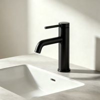 Robinet Mitigeur Monocommande Noir Mat pour Lavabo, à Poser sur Plan, en Laiton