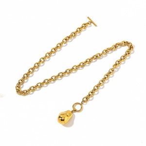 Collier en acier inoxydable plaqué or avec pendentif en forme de perle baroque et fermoir OT, idéal pour les tenues décontractées - Product Image 4