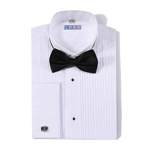 Fabricant hommes plissé couleur pure manches longues poignets mousquetaire chemise avec noeud papillon - Product Image 1