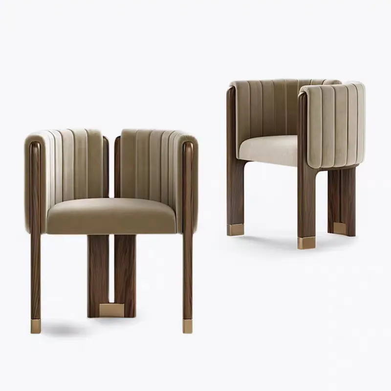Роскошный современный стул для отдыха из массивной древесины с подлокотниками и спинкой, стул для столовой из бархатной ткани
