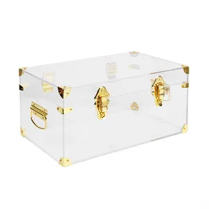 The industry golden supplier trunk box storage clear acrylic trunk with gold metal accessories decor