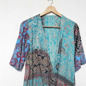 มาใหม่ล่าสุดผ้าไหมแฮนด์เมดฤดูร้อนแขนระฆังพืชเสื้อด้านบนผ้าไหมเย็บปะติดปะต่อกันพืชยอดนิยมผ้าไหมห่อด้านบนสําหรับผู้หญิง - Product Image 1