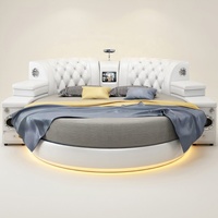 Lit circulaire intelligent de luxe moderne en similicuir, taille King Size, avec éclairage d'ambiance LED, audio surround 3D, projecteur HD et fonction massage